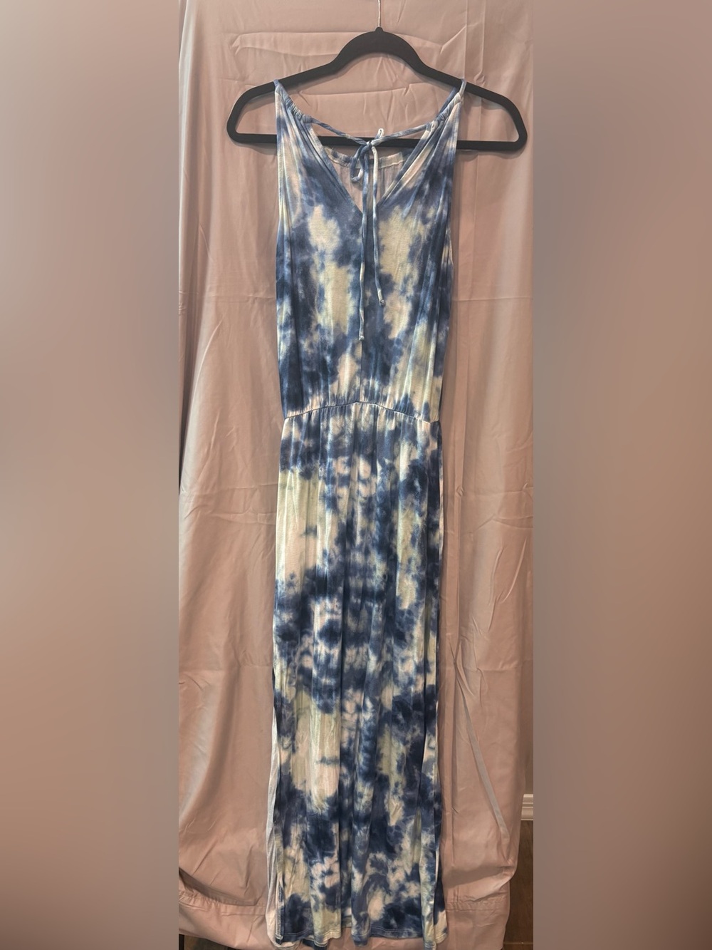 Tie-Dye Blue Maxi Skirt with Elastic Waistband